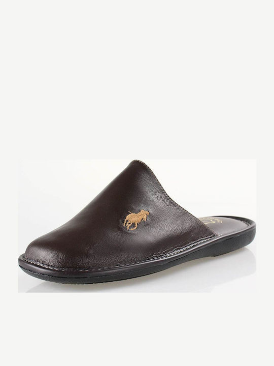 Men's Leather Slippers Brown