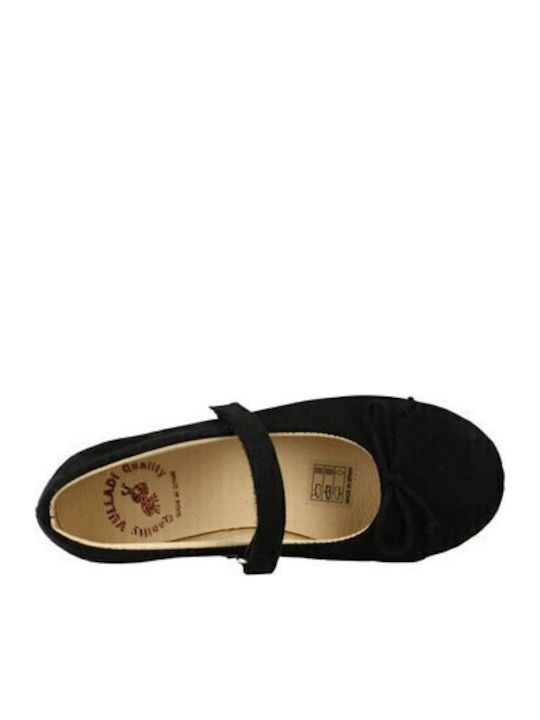 Kids Ballerinas with Hoop & Loop Closure Black