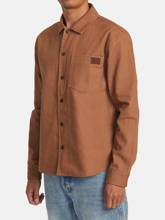 Overshirt Mânecă Lungă 100% Bumbac În Linie Lată Maro