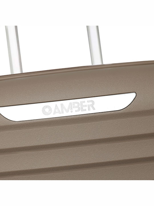 Amber Βαλίτσα Ταξιδίου Καμπίνας Σκληρή Μόκα με 4 Ρόδες Ύψους 55εκ.