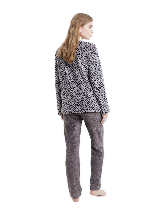 Odyssey Women's Winter Fleece Pajama Blouse Gray