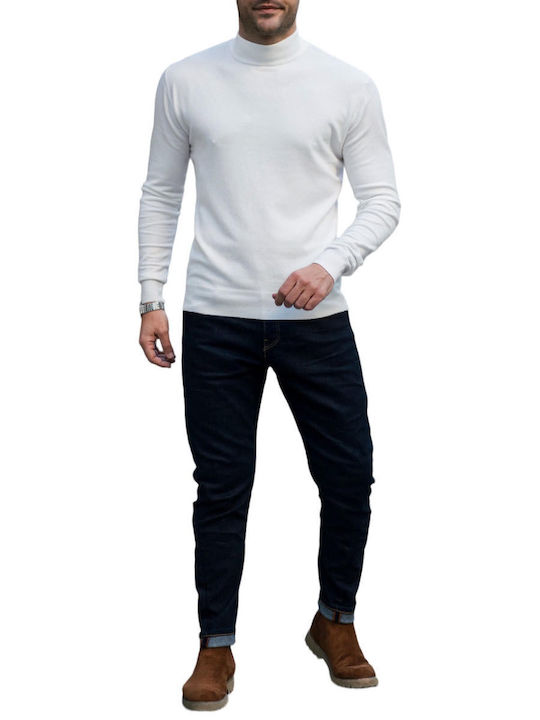 Bread and Buttons Men's Long Sleeve Blouse Turtleneck White