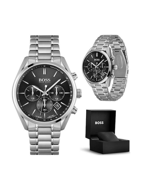 Boss Champion Herrenuhr 44mm Chronograph Batterie mit Silber Metallarmband