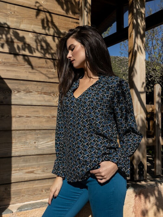 Open Women's Blouse Long Sleeve Turquoise