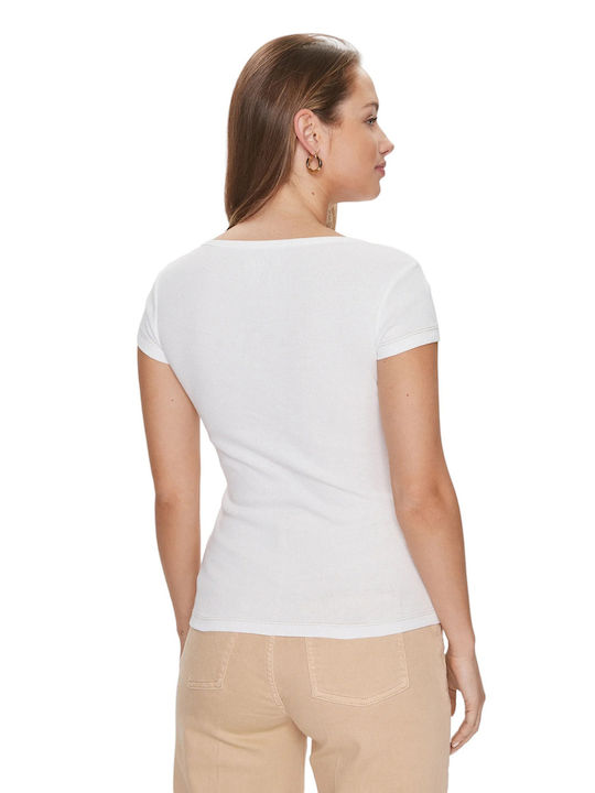 Guess W Ss Γυναικεία Καλοκαιρινή Μπλούζα Βαμβακερή Κοντομάνικη Λευκό.