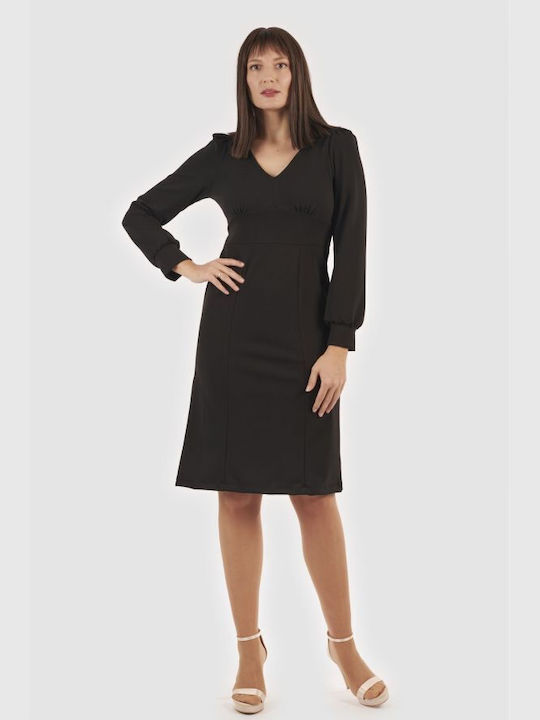 BelleFille All Day Long Sleeve Midi Dress Black