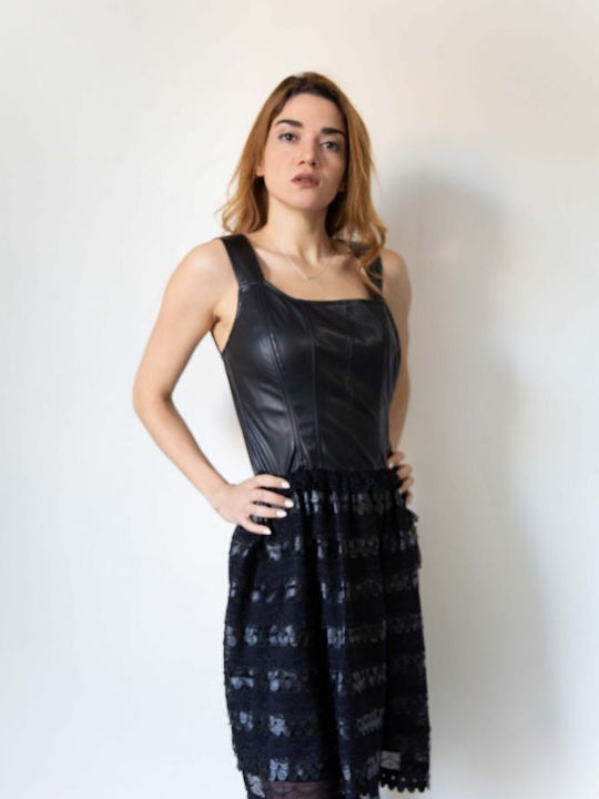 C. Manolo Mini Dress Leather Black
