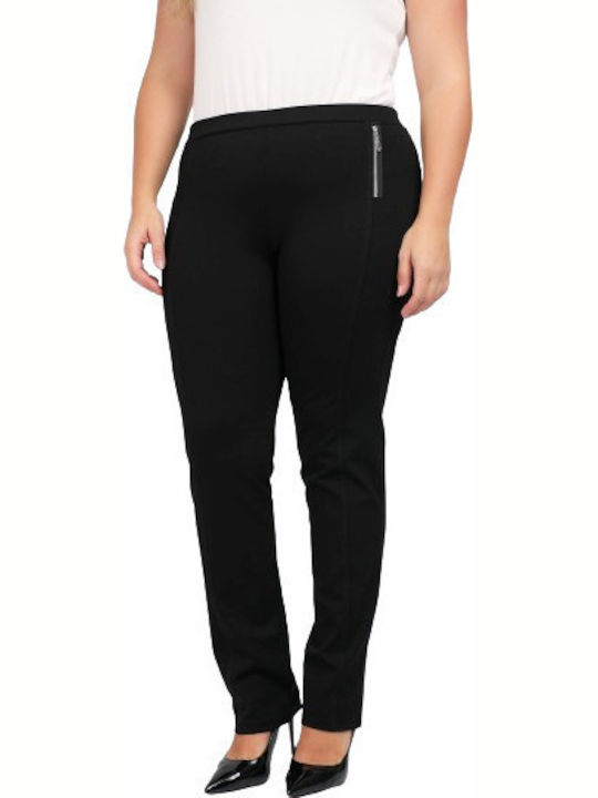 Women's Fabric Trousers with Elastic Black