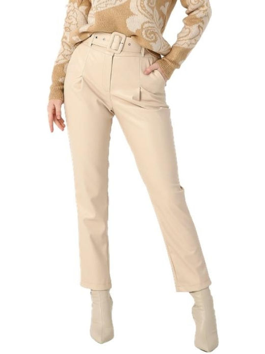 Ζωνη Women's Leather Trousers Beige (#