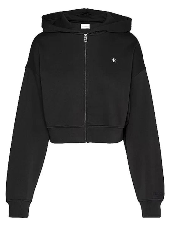 Cropped Women's Sweatshirt Jacket Hooded Black