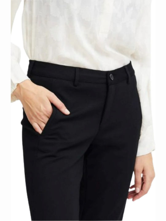 Mid Waist Women's Fabric Trousers Slim Fit Black