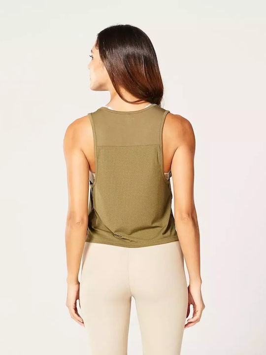 Squatwolf Damen Sportliches Bluse Ärmellos mit Transparenz Khaki