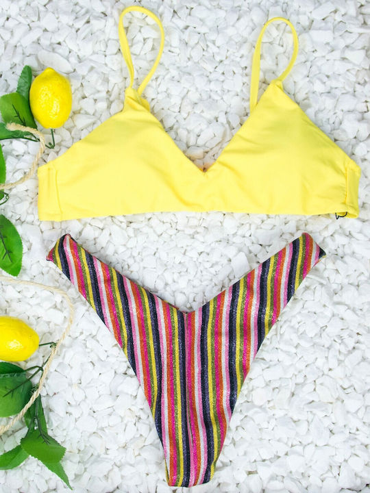 Set Bikini Τριγωνάκι & Brazil Ριγέ Κίτρινο