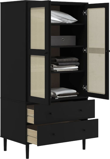 Δίφυλλη Ντουλάπα με Καθρέπτη Μαύρο 90x55x175cm