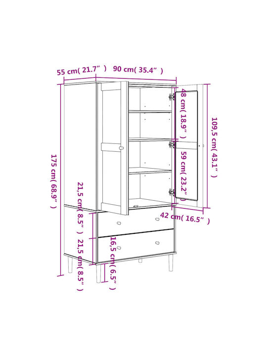 Δίφυλλη Ντουλάπα με Καθρέπτη Μαύρο 90x55x175cm