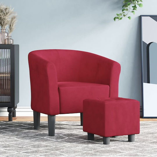 Barrel Sessel mit Fußhocker Samt Bordeaux 46.5x46.5x45cm