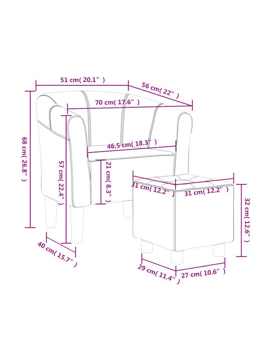 Barrel Armchair with Footstool Dark Grey 70x56x68cm