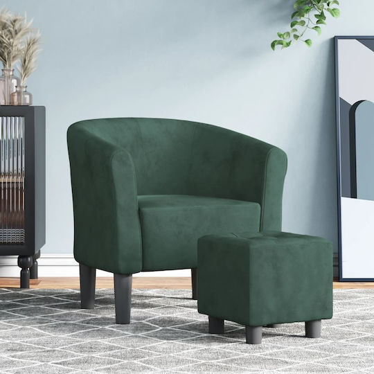 Barrel Sessel mit Fußhocker Samt Dark Green 70x56x68cm
