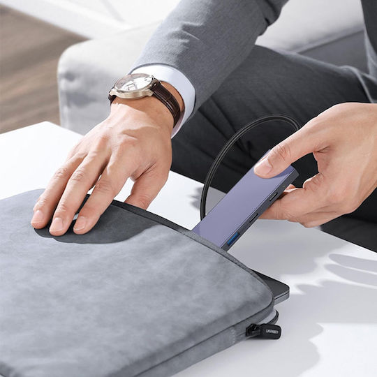 Powertech Hub 4 Θυρών USB 3.0 με σύνδεση USB-C Γκρι