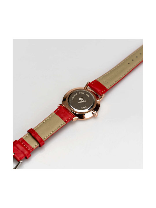 Red Raven Watch Battery with Red Leather Strap