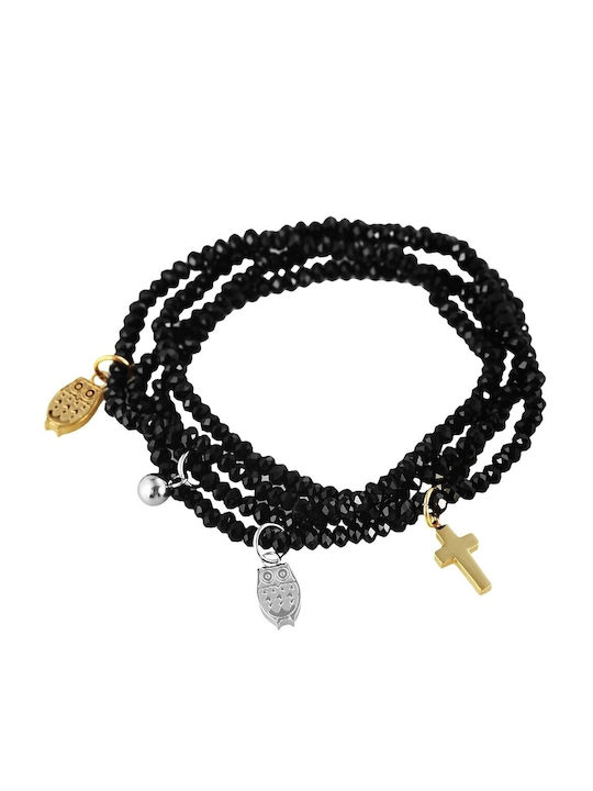 Akzent Damen Armband mit Design Kreuz aus Stahl Vergoldet mit Perlen