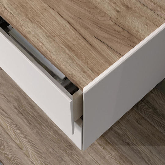 Spike Hängende Wohnzimmer-Vitrine aus Spanplatte in Beige mit Glastür und LED-Beleuchtung 62x30x125cm