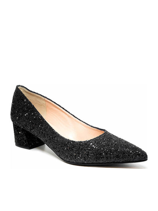 Leather Pointed Toe Black Medium Heels
