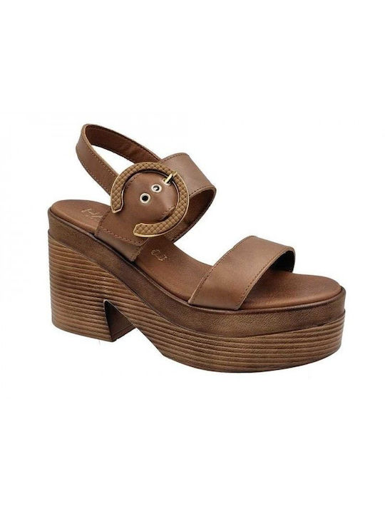 Harris Leather Women's Sandals Tabac Brown with High Heel