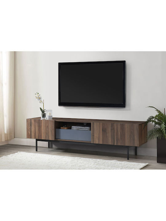 TV Stand Wooden Grooves Wotan Oak - Grey L180xW40xH50cm