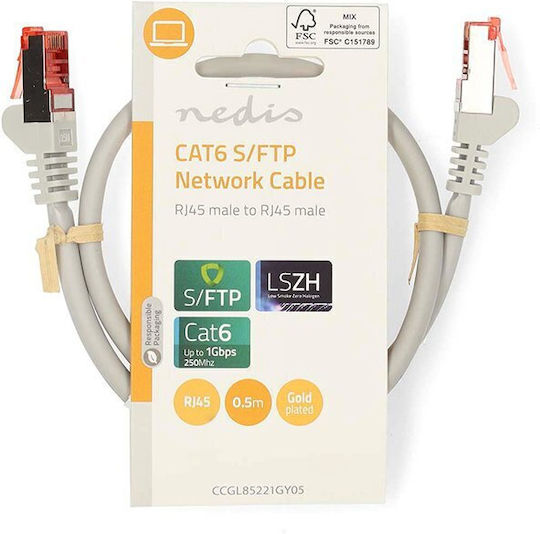 Nedis S/FTP Cat.6 Gigabit Ethernet Network Cable 0.5m Gray