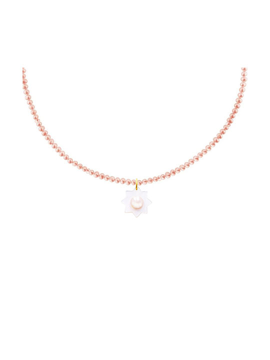 Margaritari Necklace Double from Gold 14K with Pearls