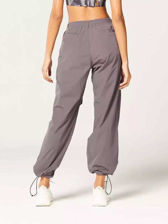 Damen Hoch tailliert Stoff Cargo Hose mit Gummizug in Lockere Passform Charcoal