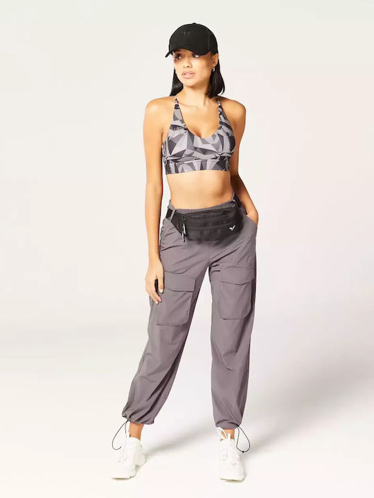 Damen Hoch tailliert Stoff Cargo Hose mit Gummizug in Lockere Passform Charcoal