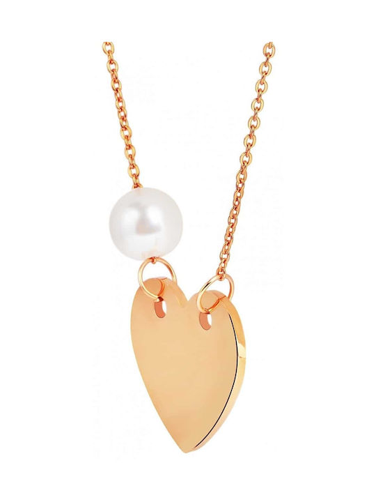 Akzent Necklace with design Heart from Pink Gold Plated Steel with Pearls