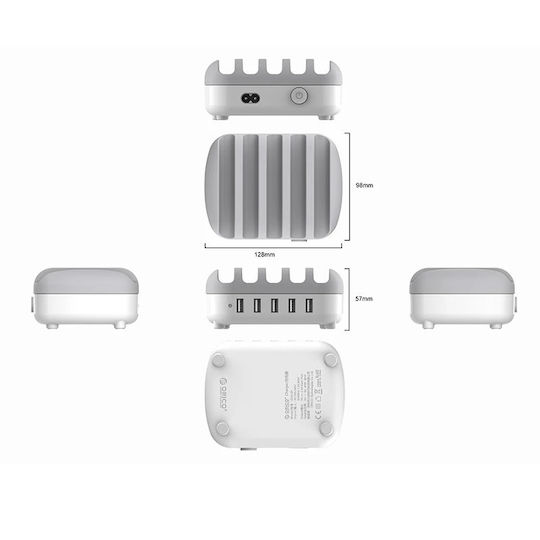 Orico Βάση Φόρτισης με 5 Θύρες USB-A 40W σε Λευκό χρώμα (DUK-5P)