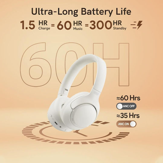 QCY H3 Wireless / Wired Over Ear Headphones with 70 hours of Operation White