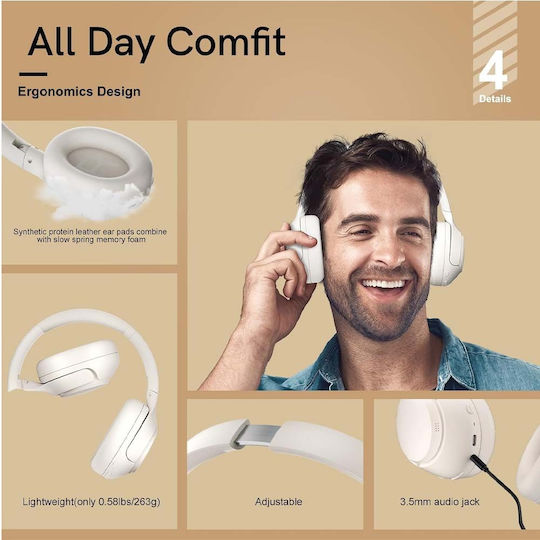 QCY H3 Wireless / Wired Over Ear Headphones with 70 hours of Operation White