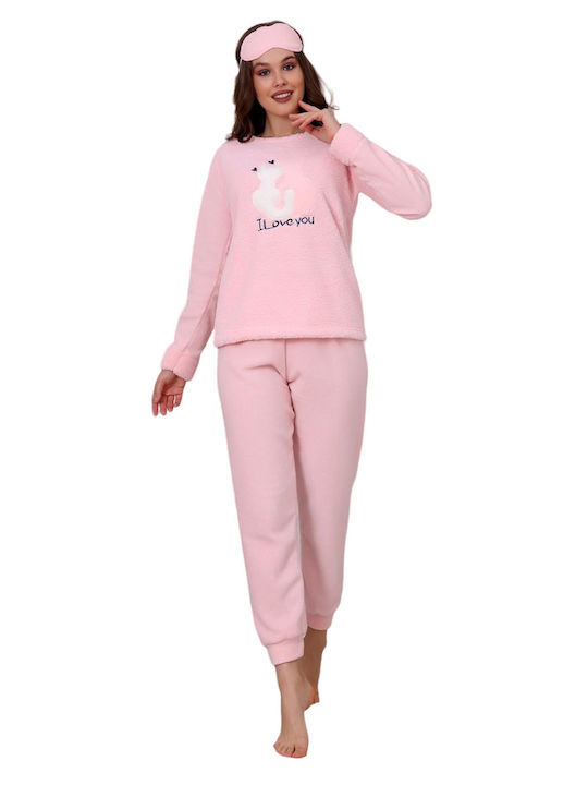 Fawn Winter Women's Pyjama Set Fleece Pink