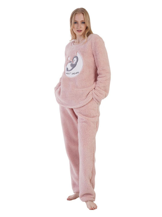 Vienetta Secret Winter Damen Pyjama-Set Vlies Powder Pink