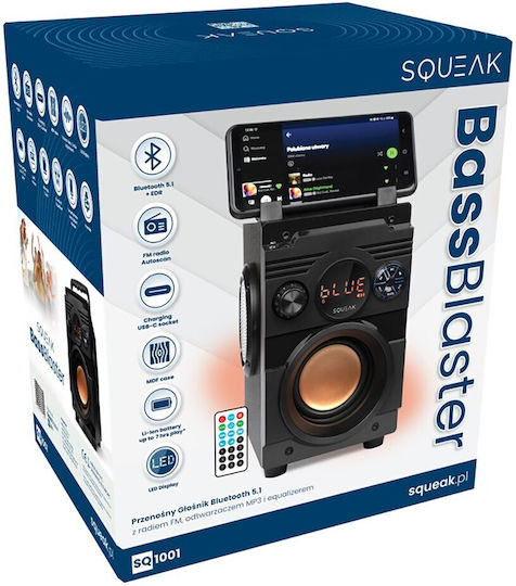 Squeak SQ1001 Bluetooth Speaker 20W with Radio and Battery Life up to 7 hours Black