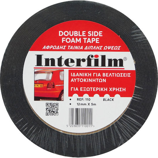 Interfilm Self-Adhesive Foam Double-Sided Tape Black 12mmx5m 1pcs 110-00