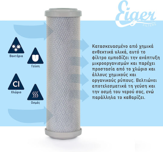Eiger Уред за филтриране на вода Плот с чешма и резервен филтър Eiger Carbon Block Soft Антимикробен 0,5 μm WF-NT1-MD