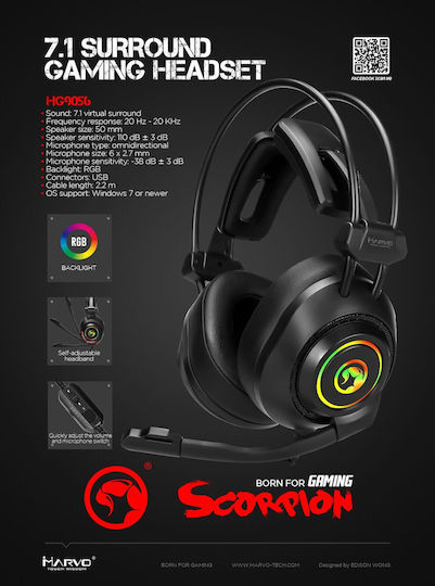 Marvo HG9056 Over Ear Gaming Headset με σύνδεση USB