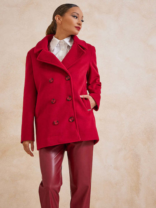 Women's Red Coat with Buttons
