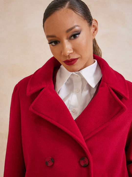 Women's Red Coat with Buttons