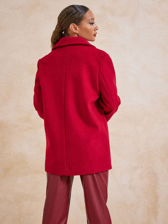 Women's Red Coat with Buttons