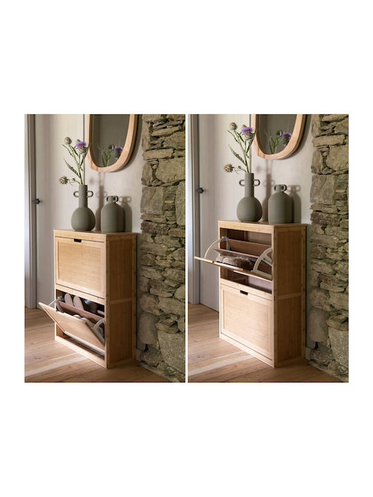 Bamboo Shoe Organizer with 2 Shelves Beige 63x24x81cm