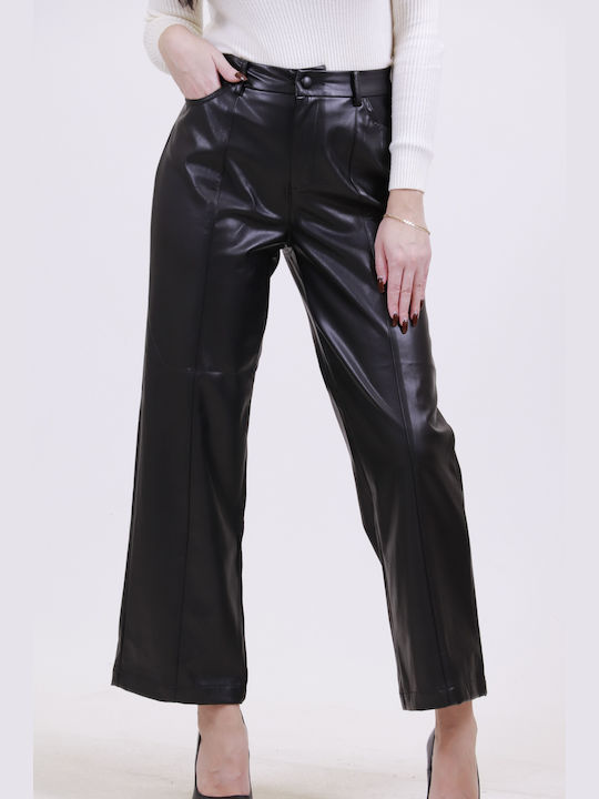 ICHI Women's Leather Trousers Black