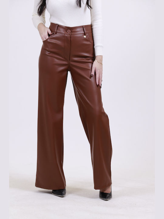 MSR Collection Γυναικεία Δερμάτινη Παντελόνα ΚΑΦΕ (Brown)