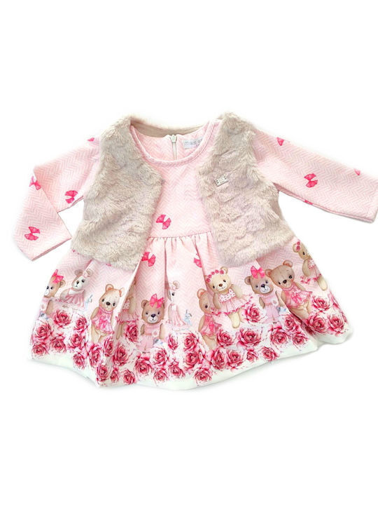 Evita Kids Dress Set with Coat Floral Long Sleeve Multicolour